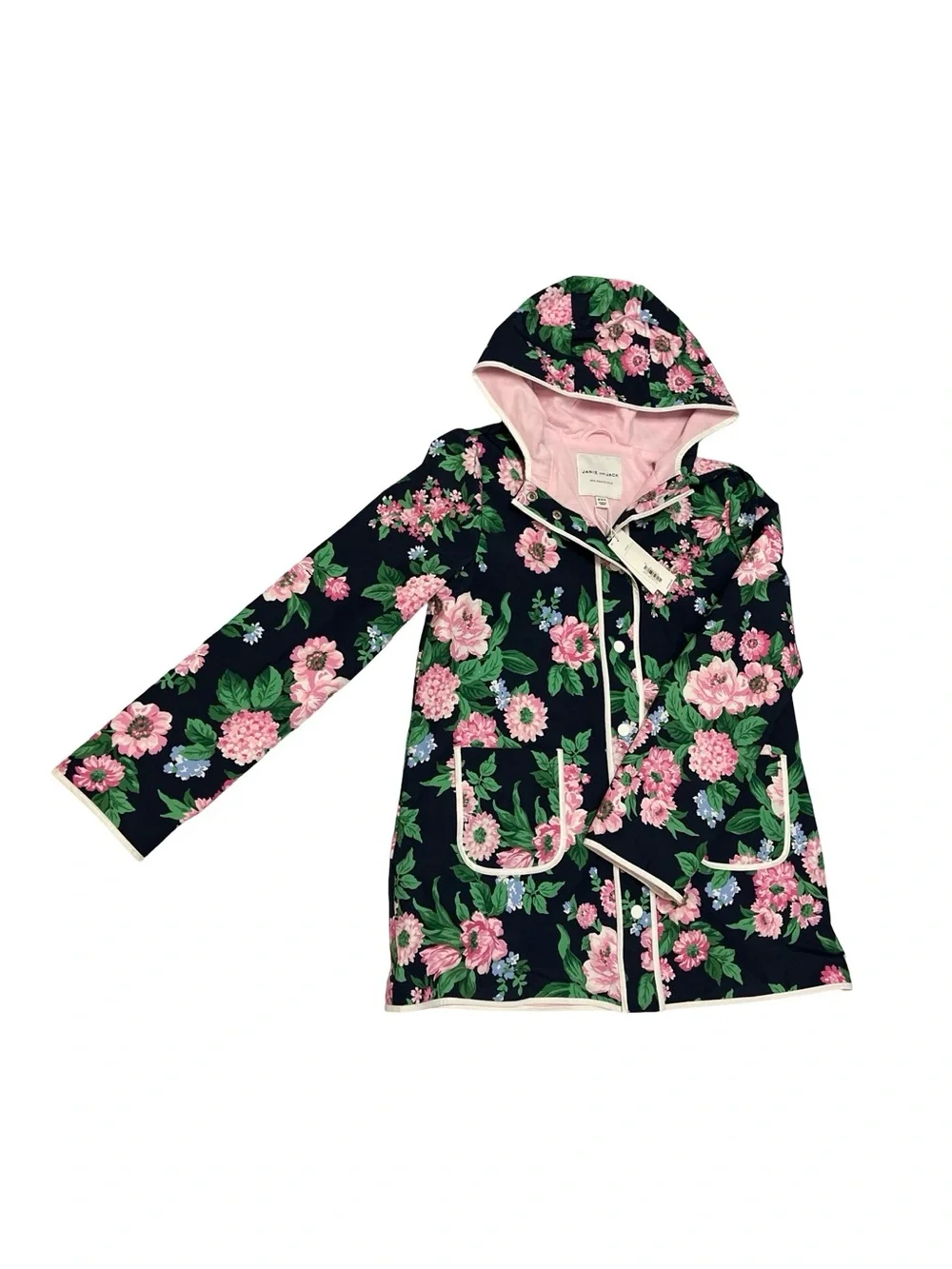 NWT Janie and Jack The Classic Floral Raincoat Hooded Girls Sz 10-12 Back School